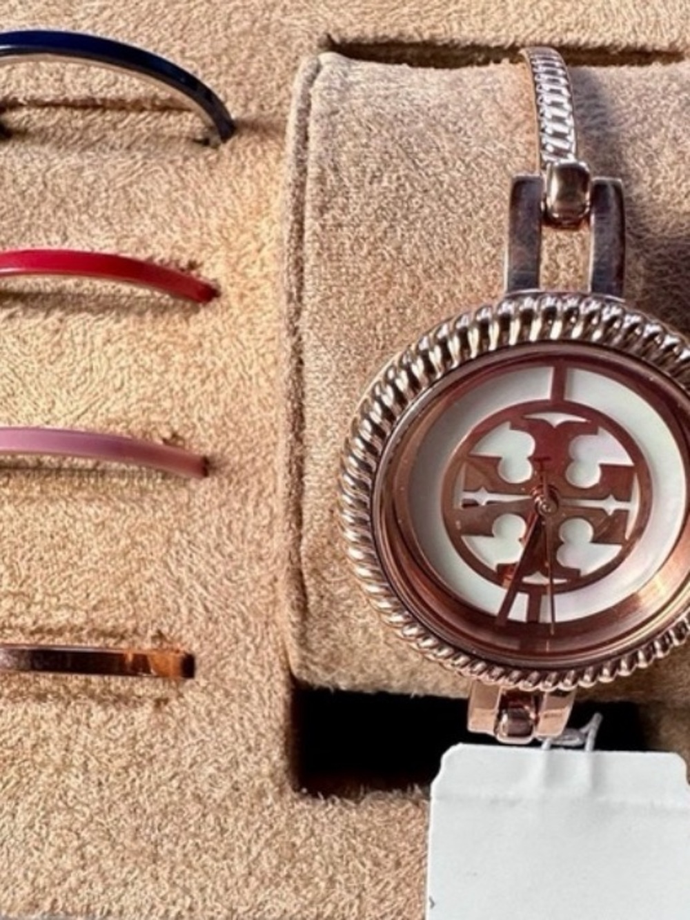 Tory Burch Rose Gold Logo Cutout Bracelet Watch